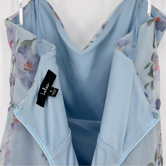 Lulus Floral Organza Maxi Dress Trumpet Tiered Ruffles Blue Purple Dress Small - Picture 5 of 11